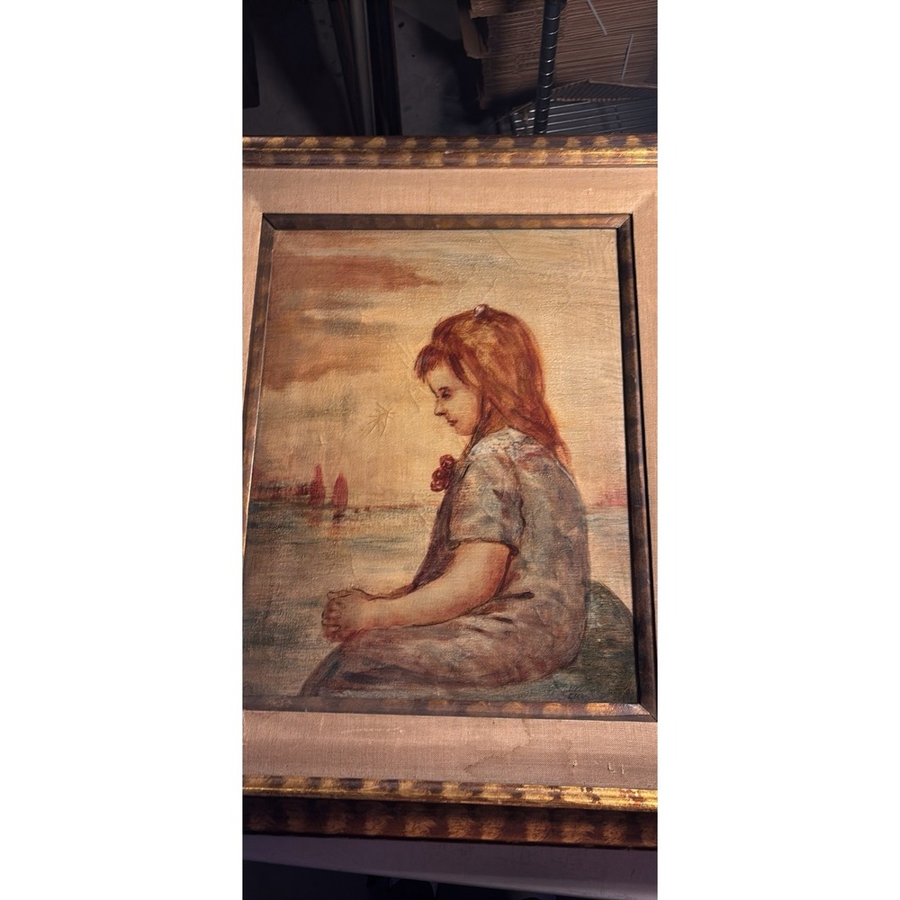 vintage little girl painting signed